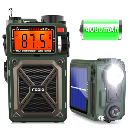 Greadio Portable AM FM WB Shortwave Radios with Best Reception,AM/FM/WB/SW Portable Radio with Bluetooth 5.4,White Noise,Hand Crank/Solar/SOS/Flashlight,AM FM Digital Radio