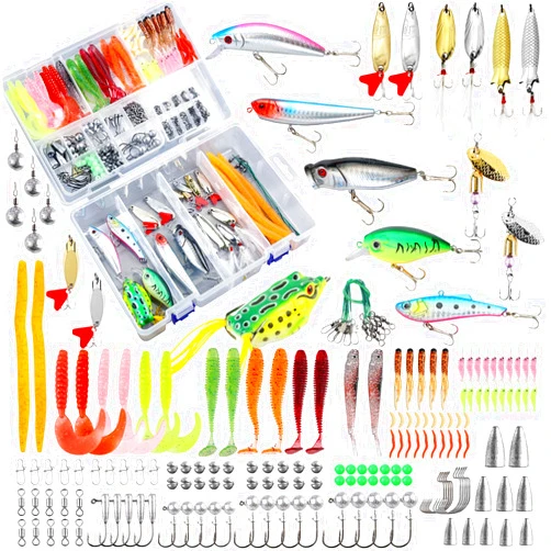 TCMBY 327PCS Fishing Lures Tackle Bait Kit Set for Freshwater Fishing Tackle Box with Tackle Included Fishing Gear and Equipment, Crankbait, Soft Worm, Spinner, Spoon, Topwater, Hook for Bass Trout.