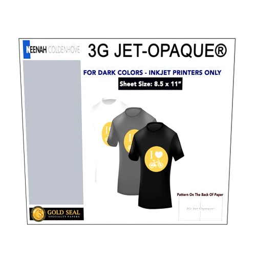 Neenah 3G JET-OPAQUE HEAT TRANSFER PAPER Neenah Coldenhove 3G Jet-Opaque Iron On Heat Transfer Inkjet Papers for Dark Fabrics 25 Sheets 8.5 x 11