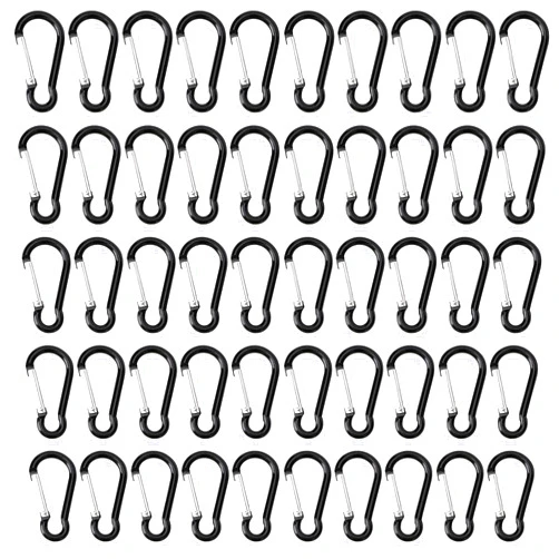Nextexplore 50pcs Spring Snap Hook Aluminum Carabiner Buckle Pack Mini Keychain Clip Lightweight D Shape Key Chain Clip Hook for Outdoor Camping Hiking Fishing Traveling, Black