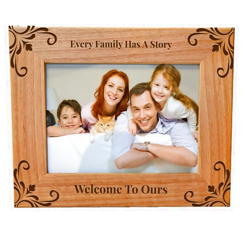 CEDAR CRATE MARKET Every Family Has a Story Welcome to Ours, Engraved Natural Wood Photo Frame Fits a 5x7 Horizontal Portrait, Frame for Family, Dad, Mom, Grandparents, Father’s Day, Mother’s Day, Christmas