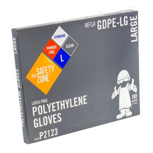 The Safety Zone Safety Zone GDPE-LG High Density Clear Polyethylene PE Disposable Gloves, Large (Box of 100)