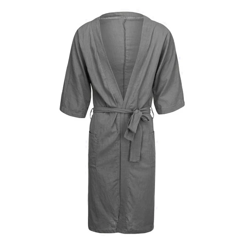 Soluo Men's Loose Kimono Robe Linen Woven Bathrobe Casual Clothing Pajamas V Neck Long Gown Nightgown Loungewear