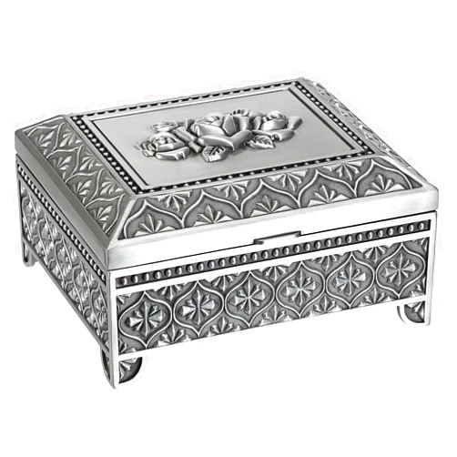 Hipiwe Vintage Metal Jewelry Box Trinket Storage Box Rectangle Treasure Chest Case Earring Ring Necklace Bracelet Organizer Decorative Keepsake Box Birthday Gift for Women Girls