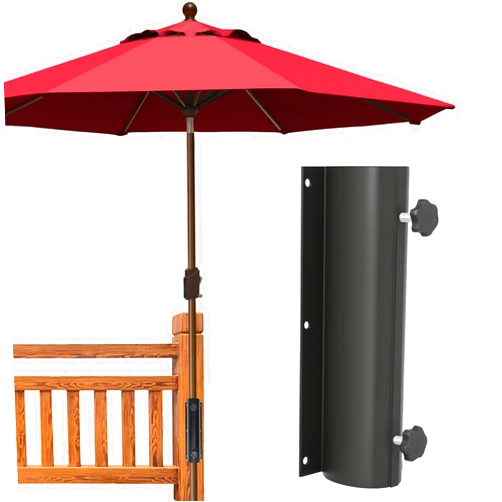 EliteShade USA Full Aluminum Non-Rust Deck Umbrella Mount, Heavy Duty Metal Patio Umbrella Base Stand, Outdoor Umbrella Holder for Deck Railing, Black