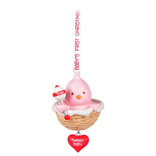 Hallmark Keepsake Christmas Ornament 2022 Year-Dated, Baby Girl's First Christmas, Pink Bird