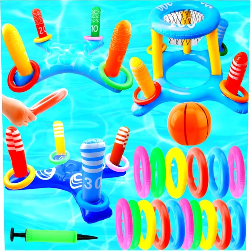 Sonarun 25 Pack Inflatable Pool Toys Floating Ring Toss Games Basketball Hoop Game for Kids Adults Swimming Pool Water Games Party Supplies Outdoor Activities