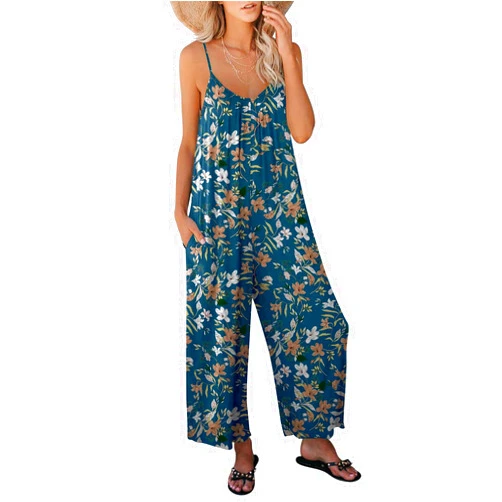 ANRABESS Women Summer Casual Sleeveless Spaghetti Strap Boho Wide Leg Jumpsuits Rompers Dressy 2024 Trendy Outfits Clothes