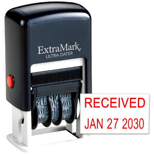 ExtraMark Ultra Dater Self-Inking Rubber Date Office Stamp with Received Phrase & Date - Style 1, Red Ink, 12-Year Band