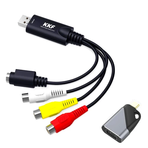 Kkf RCA AV to USB Video Capture Card Converter, Convert Analog VHS VCR to Digital Adapter, USB 2.0 Audio Transfer Grabber, Digitize Video DSLR DVD PS3 PS4 Camera for Windows 7 8 10 PC Mac OS (AV)