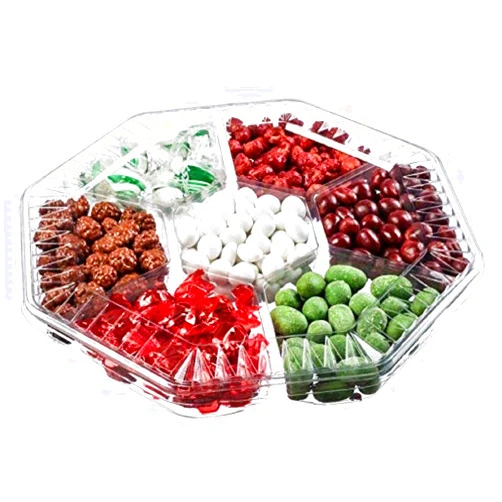 Farm Fresh Nuts Christmas Holiday Nuts And Candy Gift Basket (Red & Green) | 7 Section Assortment | Artfully Arranged | Gourmet Corporate Gift Tray | Delicious & Presentable | By Farm Fresh Nuts