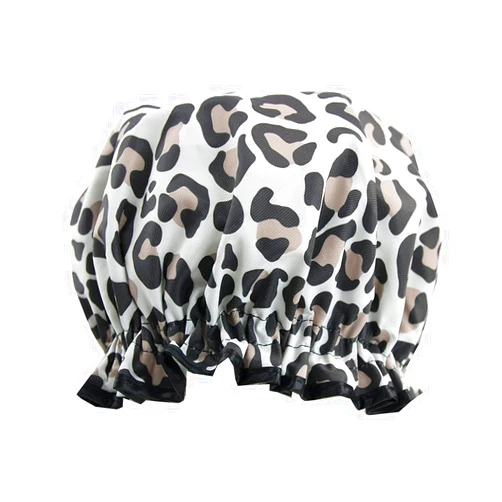 The Vintage Cosmetic Company | Shower Cap | Double Layer - Polyester Satin Top, Waterproof PEVA Lining | Use w/Conditioning Treatments & Applying Make-up | One Size Fits All | Leopard Print