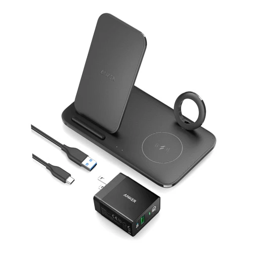 Anker Quick Charge 3.0 with Wireless Charging Station, Anker 18W 3Amp USB Wall Charger with PowerWave Stand with Watch Charging Cable Holder