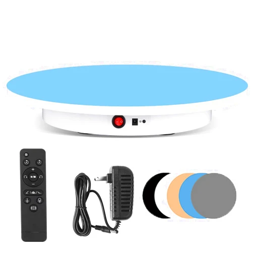 SHIYAYA Electric Rotating Display Stand, Motorized 360-Degree Photography Turntable with Remote Control,5 PVC Backgrounds for Product Photography Display(White,60cm)