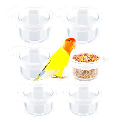 DQITJ 6 Pack Detachable Transparent Bowl Plastic Food Cup Convenient Hanging Seed Water Feeder for Parrot Canary Finch Small Size Bird