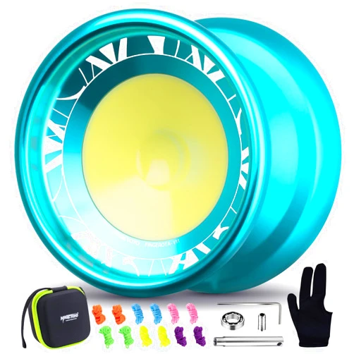 MAGICYOYO V11 Fingerspin Yoyo Pofessional Unresponsive Yoyo for Intermediate Advanced & Extra Responsive Yoyo Bearing for Beginners Dual Purpose Trick Yoyo +Glove +12 Strings +Storage Case -Lake Blue
