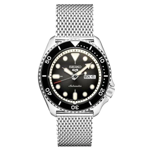 SEIKO SRPK73 Men's Analog Manual Automatic Winding Watch - Black Dial Silver Stainless Steel Band - 5 Sports 24 Jewels 100 Meters Water Resistant Depth Watch