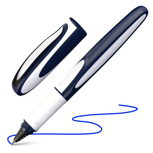 Schneider Ray Cartridge Rollerball Pen M (Medium), Refillable, Dark Blue/Light Gray Barrel, Royal Blue Erasable Ink Cartridge, Pack of 1 Pen (187803)