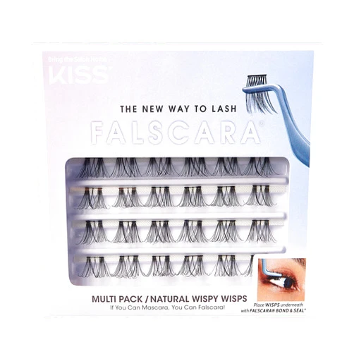 KISS Falscara Multipack False Eyelashes, Lash Clusters, 'Natural Wispy Wisps', 10mm-12mm-14mm, Includes 24 Assorted Lengths Wisps, Contact Lens Friendly, Easy to Apply, Reusable Strip Lashes