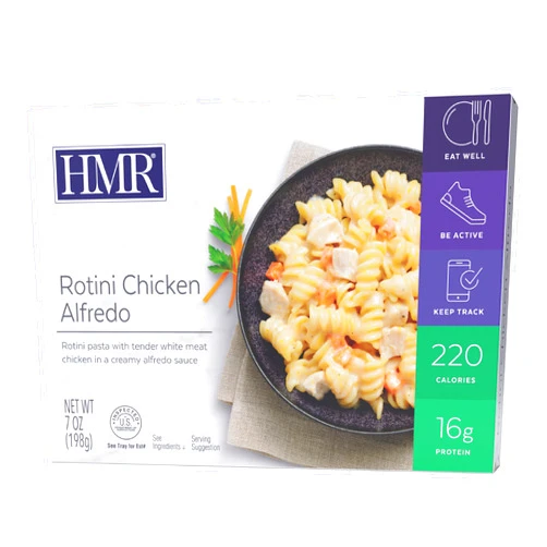 HMR Rotini Chicken Alfredo Entrée | Pre-packaged Lunch or Dinner to Support Healthy Eating | Ready to Eat | 16g of Protein | Low Calorie Food | 7oz Serving per Meal | Pack of 6
