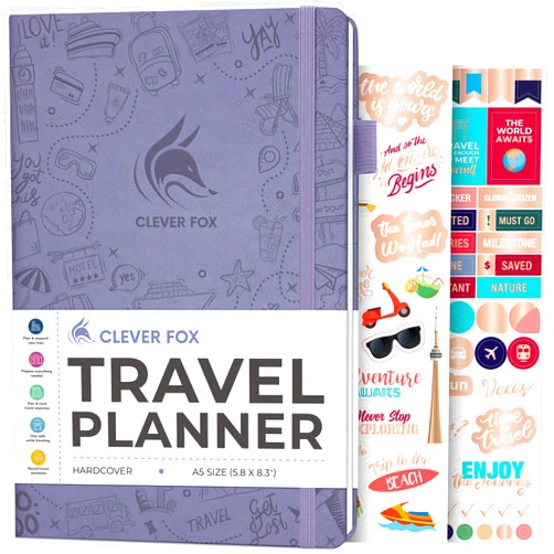 Clever Fox Travel Journal – Vacation & Road Trip Itinerary Planner Organizer & Traveling Memory Diary – A5 Traveler Adventure Notebook (Lavender)