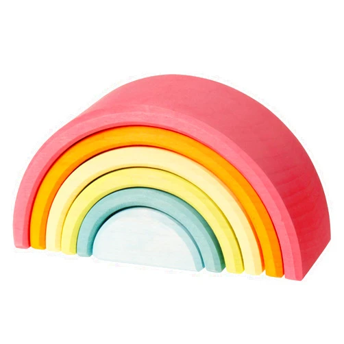Grimm's Spiel und Holz Design Large 6-Piece Pastel Rainbow Stacker, Open-Ended Wooden Nesting & Stacking Toy Blocks