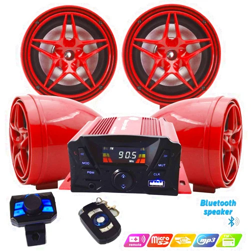 XYC 12V Motorcycle Waterproof FM USB 4 Channel 3 Inch UTV ATV Bluetooth Amplifier Sound System Audio Stereo Hand-Free Speakers Audio