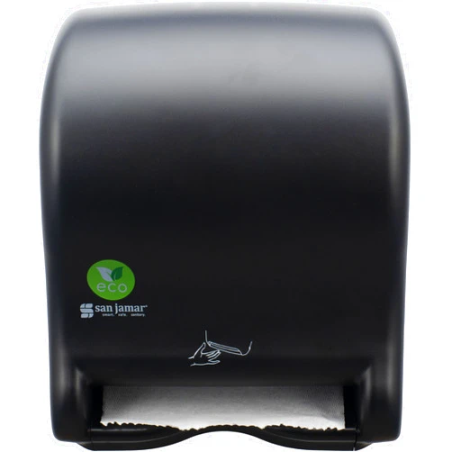 San Jamar Ecologic Smart Essence Recycled Plastic Electronic Paper Towel Dispenser, Universal Roll Capacity, Wall Mounted Dispenser with Zero Waste for Home and Business Universal, Black
