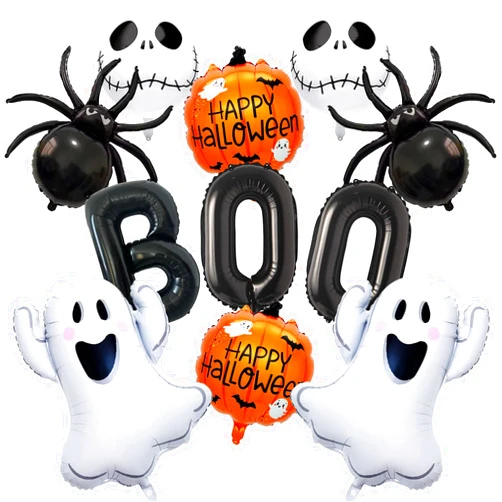 Decmied Halloween Balloons, Black BOO Balloon Ghost Pumpkin Spider Bat Balloons for Halloween Birthday Party Decorations Nightmare Before Christmas Birthday Decorations