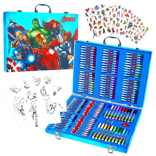 Marvel Art Case for Boys with Colored Pencils Washable Markers Crayons Stickers Drawing Supplies Travel Paint Kit Gifts for Kids (Avengers Art Case)