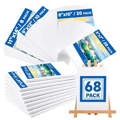 Halobios Canvas Boards for Painting, Canvases for Painting with 9 x 12, 11x14, Canvas Panels Set Boards with 5x7, 8x10, 9x12, 11x14, 68 Value Pack for Acrylic, Oil, Tempera & Watercolor Paint
