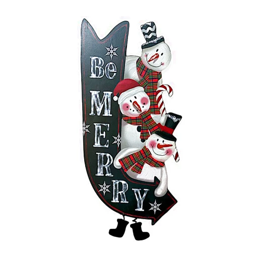 Inelkas Snowman Sign Christmas Holiday Decoration Door Wall Indoor Outdoor Wooden Hanging 21' x 10' (Snowmen Be Merry)