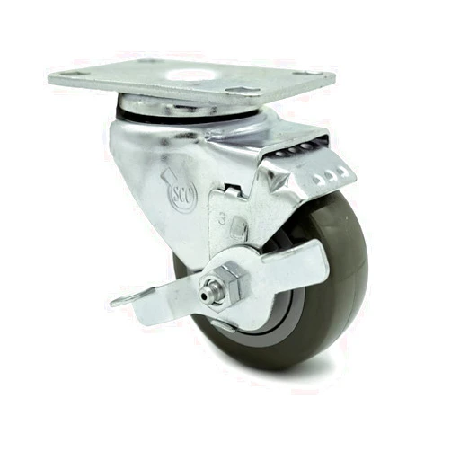 Service Caster Polyurethane Swivel Top Plate Swivel Caster with 3 Inch Gray Wheel and Top Locking Brake - 300 lbs. Capacity Per Caster - Service Caster Brand