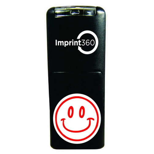Supply360 AS-IMP2006 Round Teacher Samp - Smiley Face Design #2, Red Ink, Durable, Light Weight Self-Inking Stamp, 5/8