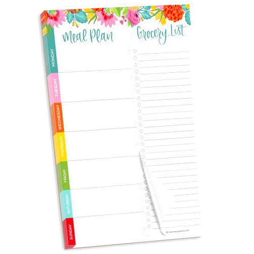 bloom daily planners Weekly Meal Planning Pad - Magnetic Hanging Refrigerator Menu Planner with Tear-Off Sheets & Perforated Grocery Shopping Lists - 6” x 9” (Pink Floral)