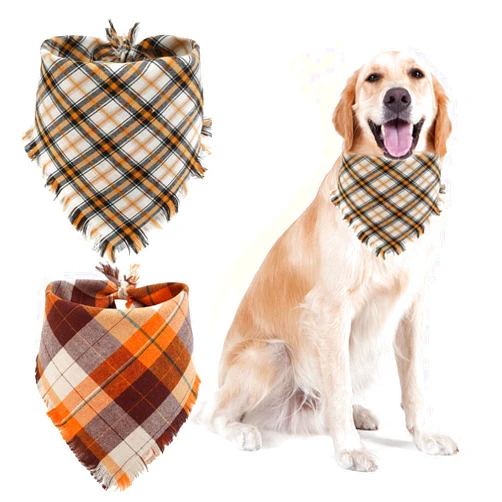 YOUHUUU 2PCS Fall Dog Bandana, Thanksgiving Dog Bandanas, Autumn Reversible Washable Plaid Triangle Bibs Scarf for Small Medium Large Pets Dogs Cats