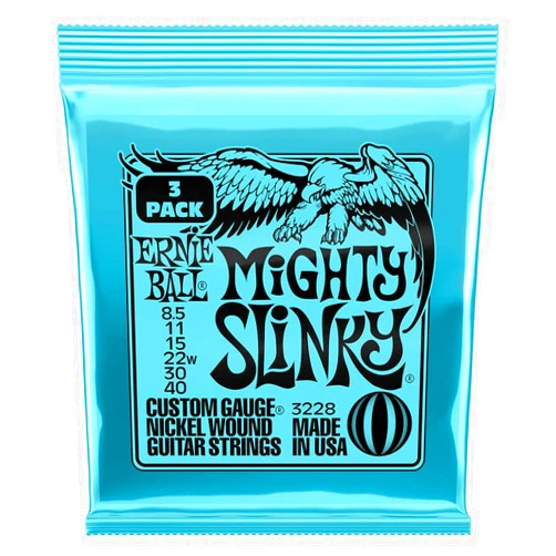Ernie Ball Mighty Slinky Nickel Wound Electric Guitar Strings 3-pack, 8.5-40 Gauge (P03228)