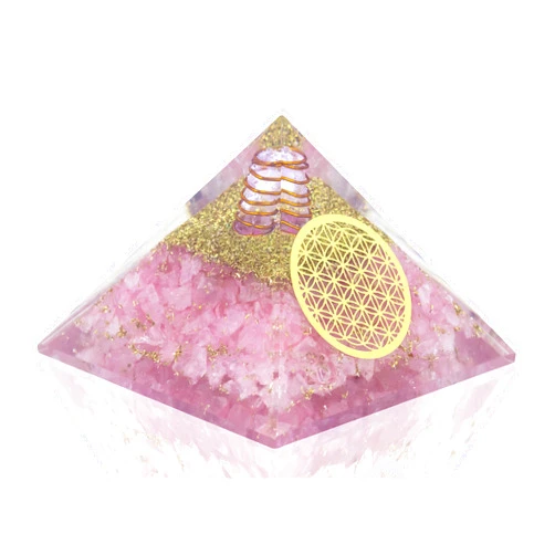 PURA ESPRIT Orgone Pyramid - Rose Quartz Crystal Attract Love Positive Relationship- Orgone Generator Flower of Life Symbol Chakra Balance - Orgonite Pyramids Crystal Generate Spiritual Positive Orgon Energy Yoga