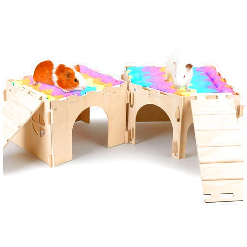 Bienbee Guinea Pig Hideout, Large Wodden Rabbit Hideout, Corner Guinea Pig House Guinea Loft, Small Animal Castle with Soft Mat and Stair for Chinchilla Hamsters Bunny Hedgehog