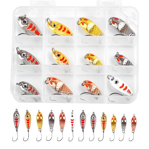 SILANON Trout Fishing Spoon Lure Set Single Hook Trout Lures Hard Metal Baits Mini Fishing Jig Spoon Lures for Perch Char Crappie