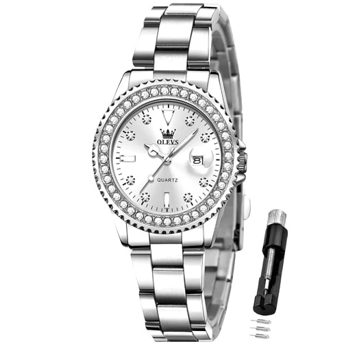OLEVS Ladies Watch Diamond Dress Quartz Analog Female Watches Stainless Steel Two Tone Waterproof Luminous Day Date for Womens Wrist Watch Gift