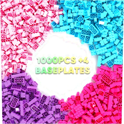 Reenwee Children's Creative Building Bricks Set, 1000 Pieces Assorted Colors, Compatible with Major Brands, 10