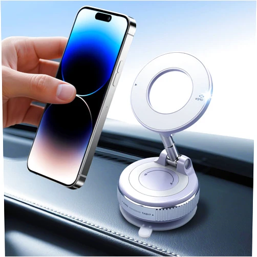 ZOOMKEY Vacuum Magnetic Phone Holder for Car, 360° Foldable Suction Cup Phone Mount with N56 Strong Magnets, Universal Magnetic Car Mount for iPhone Samsung, Dashboard Windshield Tesla & Home Use(White)