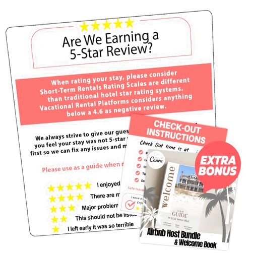 PRODUZOR Guest Review Rating Magnet, 5x5 Airbnb Five Star Rating Explanation Magnet with Editable Welcome Book & Checkout Instructions Sticker for Short Term Rentals (STR), Vacation Rental & VRBO Properties