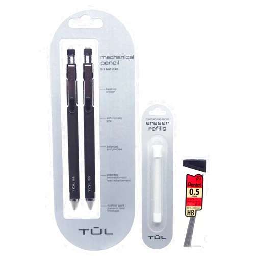 TUL 0.5mm Mechanical Pencils (1 2-pack), Eraser Refills (1 3-pack) & 30 Lead Refills Value Pack