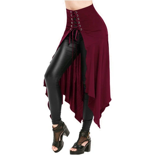 WCMZJ Steampunk Gothic Skirt for Women Drawstring Slit High Waist Skirt Medieval Vintage Pirate Skirt Handkerchief Hem Dance Skirt