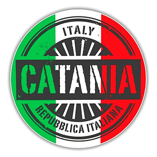 Novlandia1 Catania Italy World Flag Stamp Bumper Sticker | Car Decor, Laptop Computer, Water Bottle, Wall, Window Waterproof Vinyl Decal