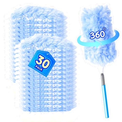 Hakfhsd Duster Refills for Swiffer, 360° Thickened Kit with 30 Count Disposable Microfiber Feather Dusters for Office,Window and Furniture Cleaning, Include 2 Extendable Handles