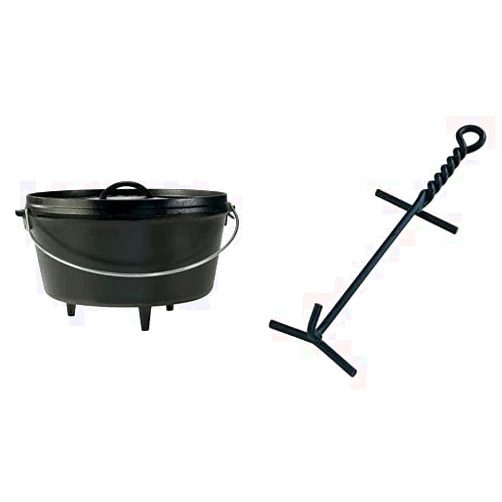 Lodge Seasoned Cast Iron Deep Camp Dutch Oven + Camp Dutch Oven Lid Lifter