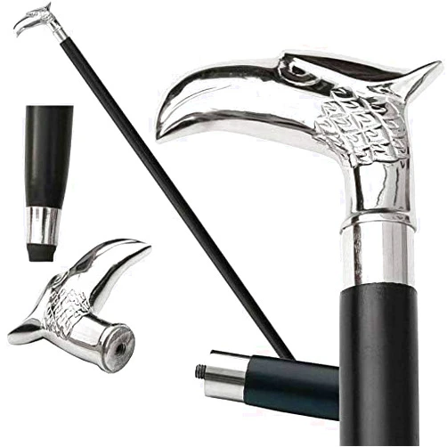 Ammar Nautical Eagle Victorian Brass Walking Stick Cane-Steampunk Roman Walking Cane-Best Antique Gift, Silver And Black